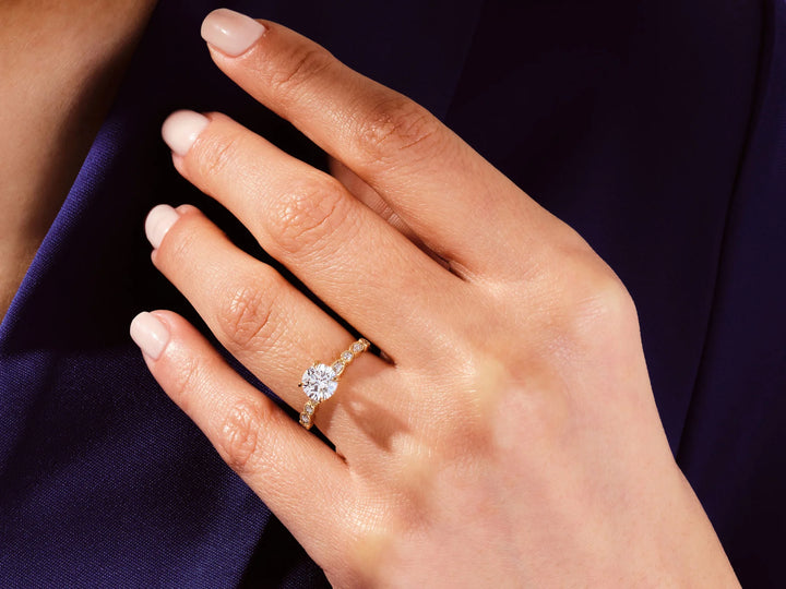 1.0 CT Round & Marquise Diamond Pave Setting Moissanite Engagement Ring