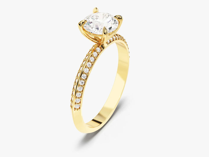 1.0 CT Round Cut Diamond Milgrain Pave Setting Moissanite Engagement Ring