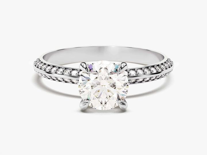 1.0 CT Round Cut Diamond Milgrain Pave Setting Moissanite Engagement Ring