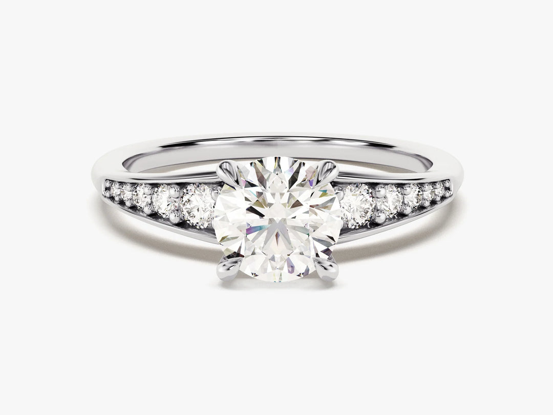 1.0CT Round Brilliant Diamond Pave Set Moissanite Engagement Ring