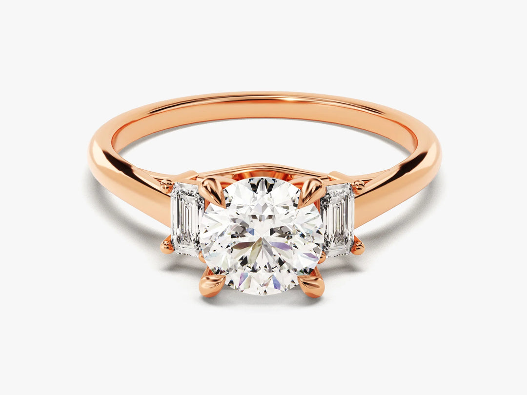 1.0CT Round Cut Diamond Three Stone Setting Moissanite Engagement Ring