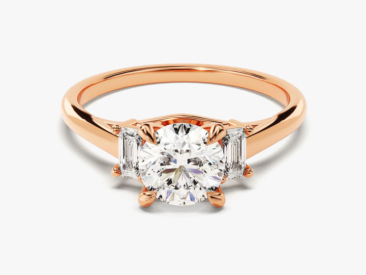 1.0CT Round Cut Diamond Three Stone Setting Moissanite Engagement Ring