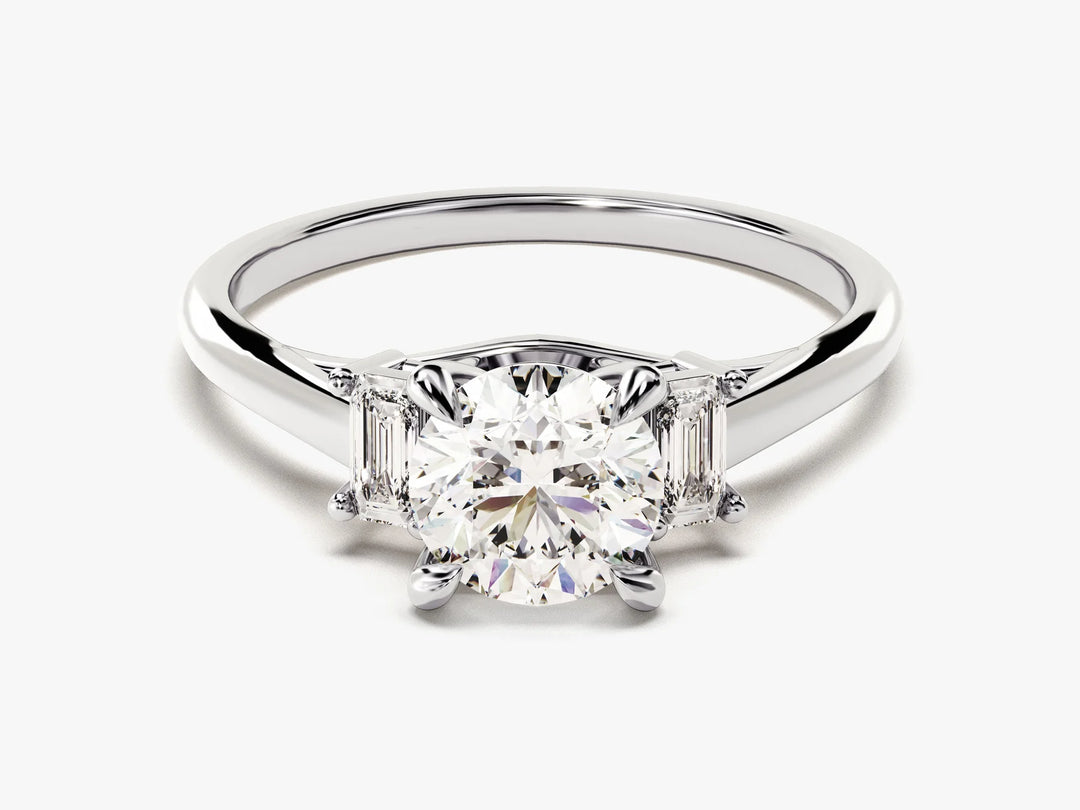 1.0CT Round Cut Diamond Three Stone Setting Moissanite Engagement Ring