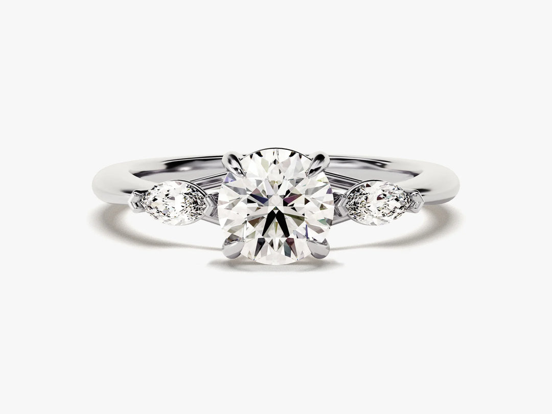 1.0CT Round & Marquise Diamond Three Stone Setting Moissanite Engagement Ring
