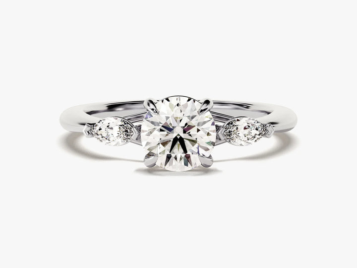 1.0CT Round & Marquise Diamond Three Stone Setting Moissanite Engagement Ring