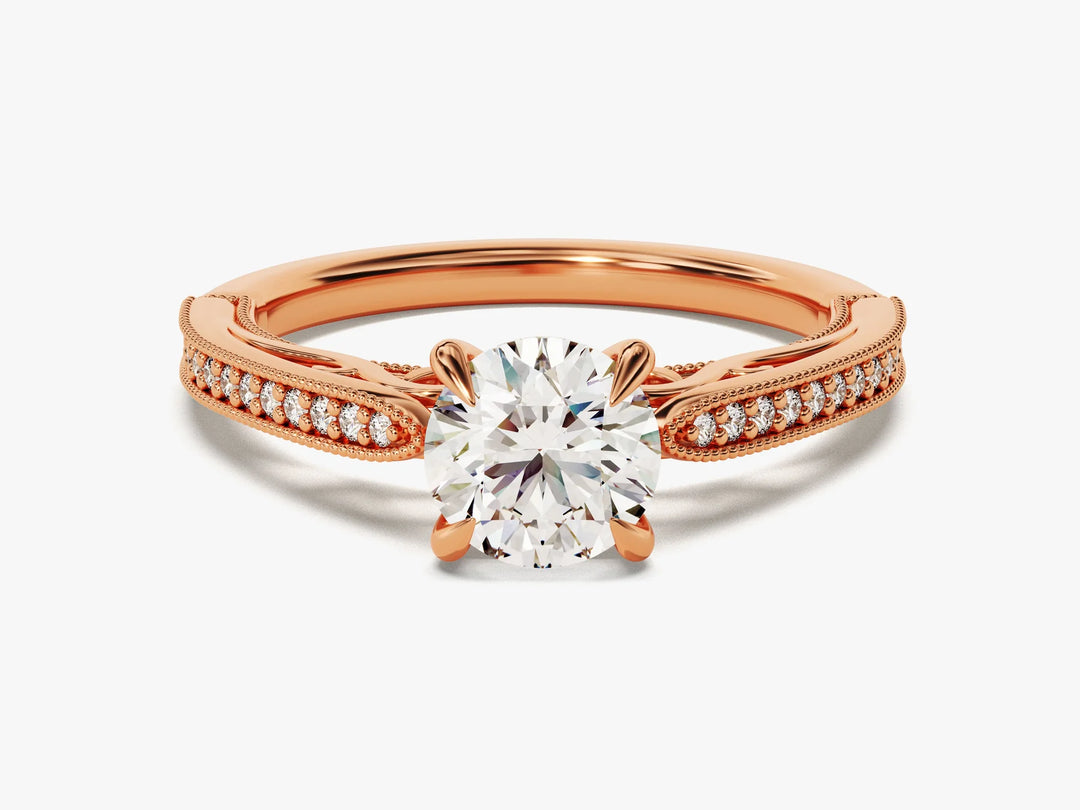 1.0 CT Round Cut Vintage Inspired Pave Setting Moissanite Engagement Ring