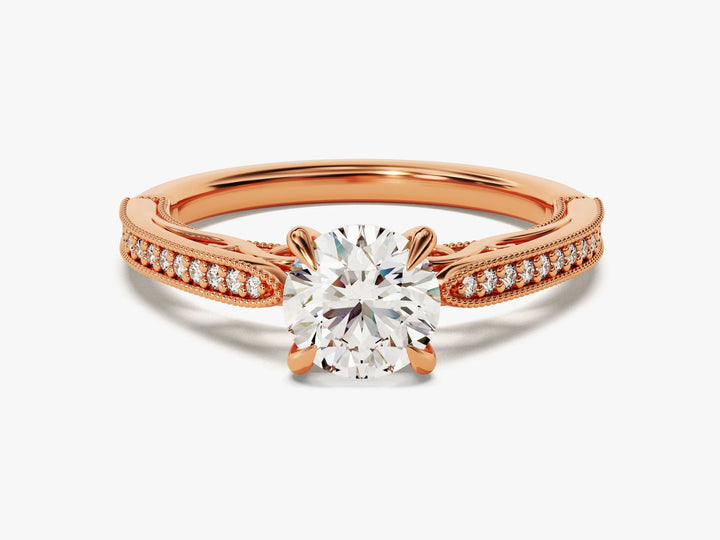 1.0 CT Round Cut Vintage Inspired Pave Setting Moissanite Engagement Ring