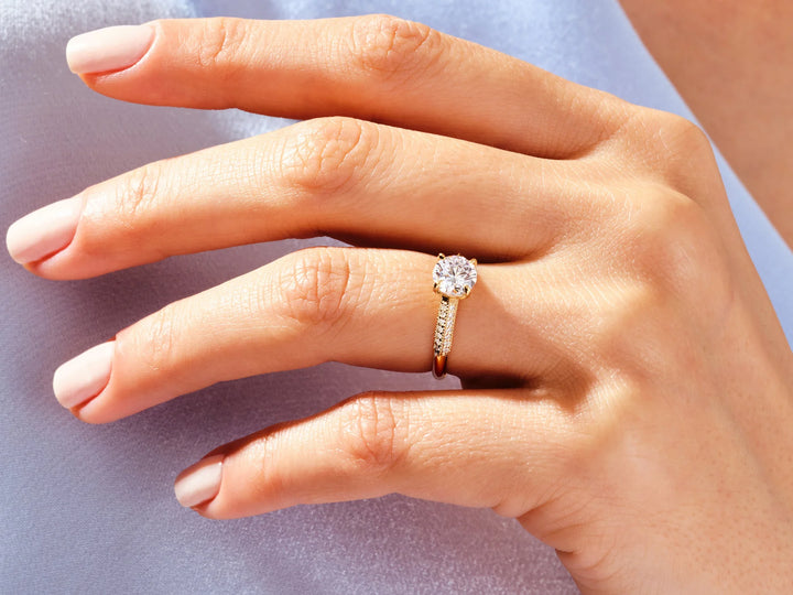 1.0 CT Round Diamond Milgrain Pave Setting Moissanite Engagement Ring