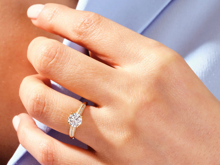 1.0 CT Round Diamond Milgrain Pave Setting Moissanite Engagement Ring