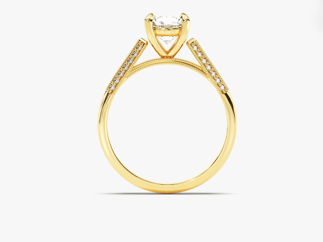 1.0 CT Round Diamond Milgrain Pave Setting Moissanite Engagement Ring