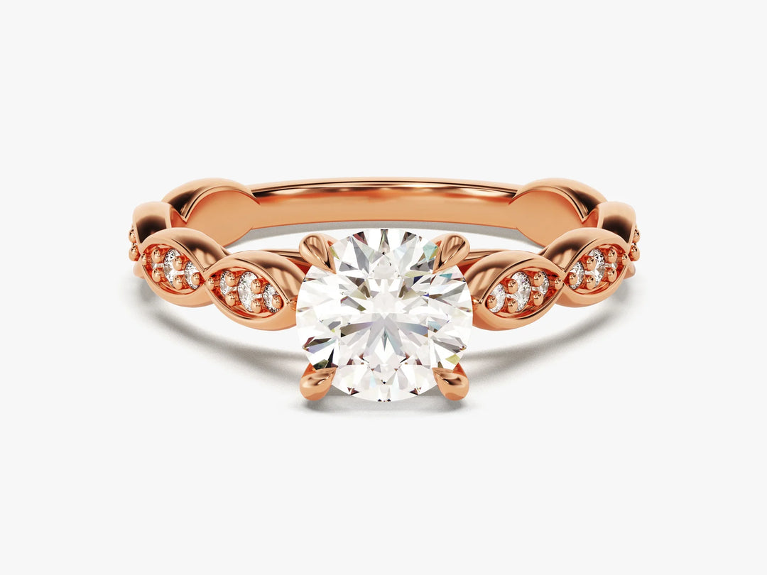 1.0 CT Round Cut Diamond Vintage Pave Setting Moissanite Engagement Ring