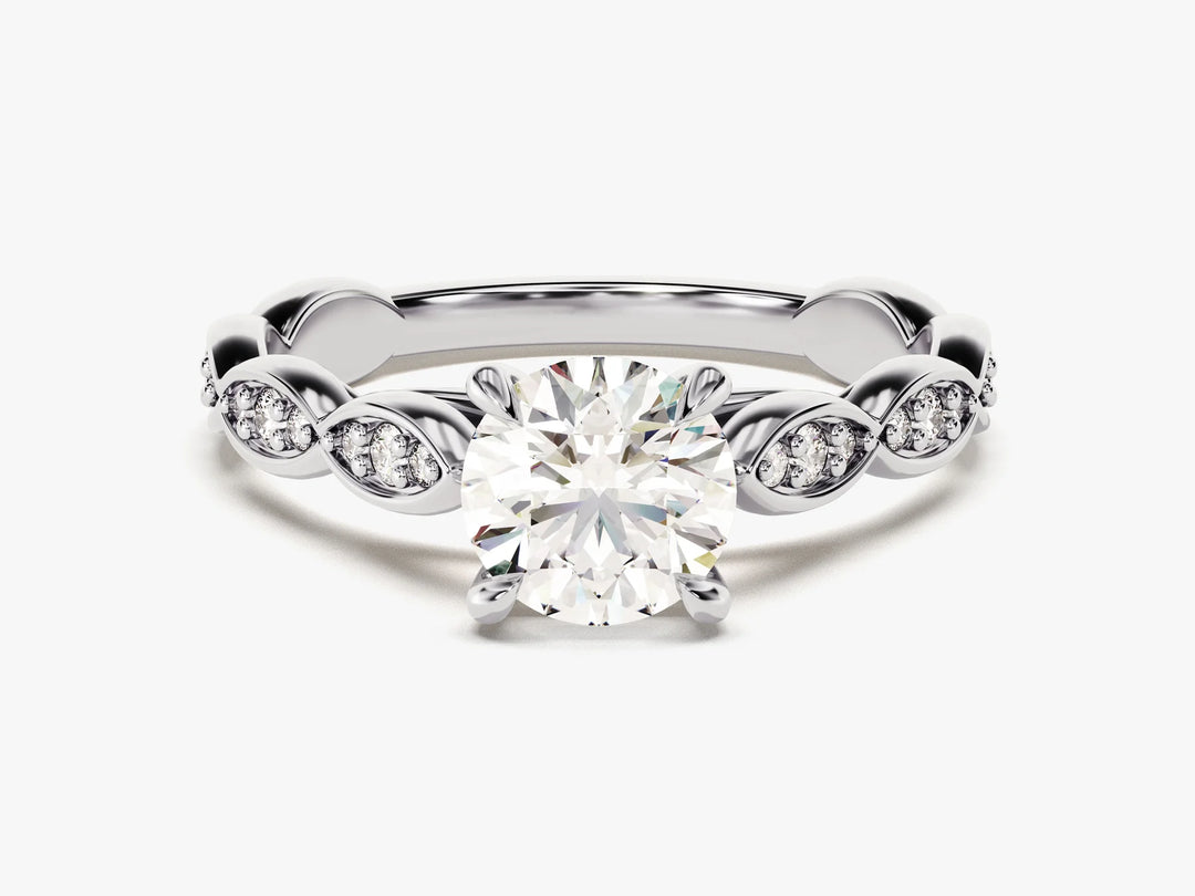 1.0 CT Round Cut Diamond Vintage Pave Setting Moissanite Engagement Ring