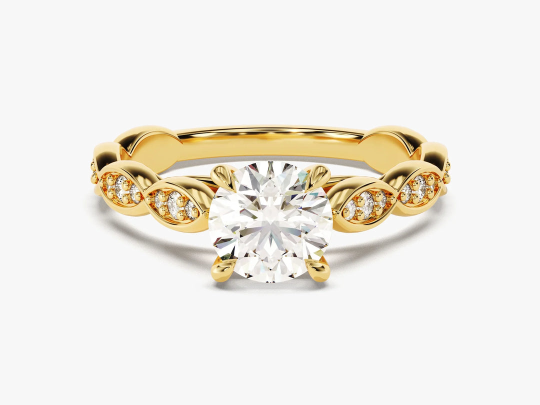 1.0 CT Round Cut Diamond Vintage Pave Setting Moissanite Engagement Ring