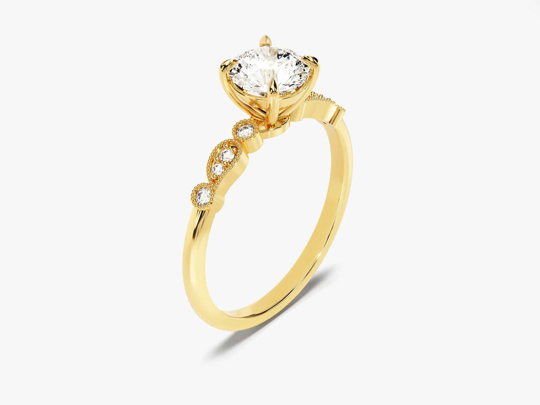 1.0CT Round Brilliant Diamond Milgrain Pave Setting Moissanite Engagement Ring