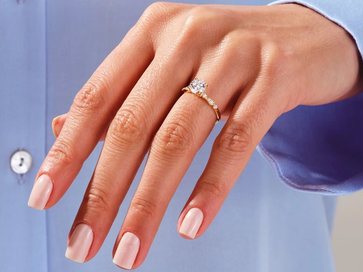 1.0CT Round Brilliant Diamond Milgrain Pave Setting Moissanite Engagement Ring