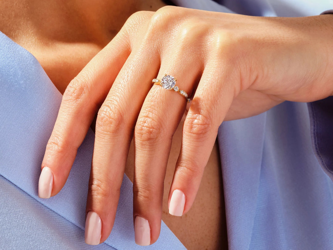 1.0CT Round Cut Diamond Milgrain Art Deco Moissanite Engagement Ring