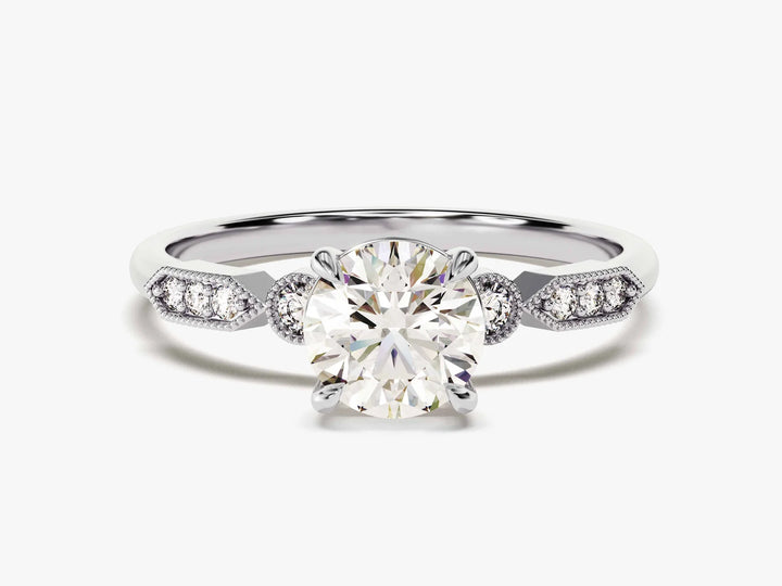 1.0CT Round Cut Diamond Milgrain Art Deco Moissanite Engagement Ring