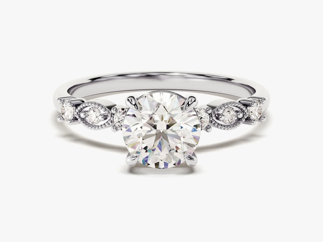 1.0CT Round Diamond Milgrain Setting Moissanite Engagement Ring