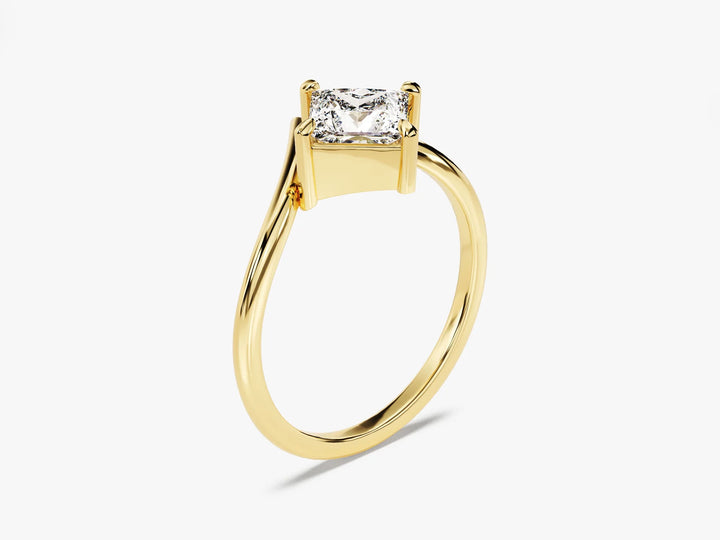 1.0CT Princess Diamond Curved Solitaire Moissanite Engagement Ring