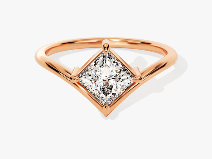 1.0CT Princess Diamond Curved Solitaire Moissanite Engagement Ring