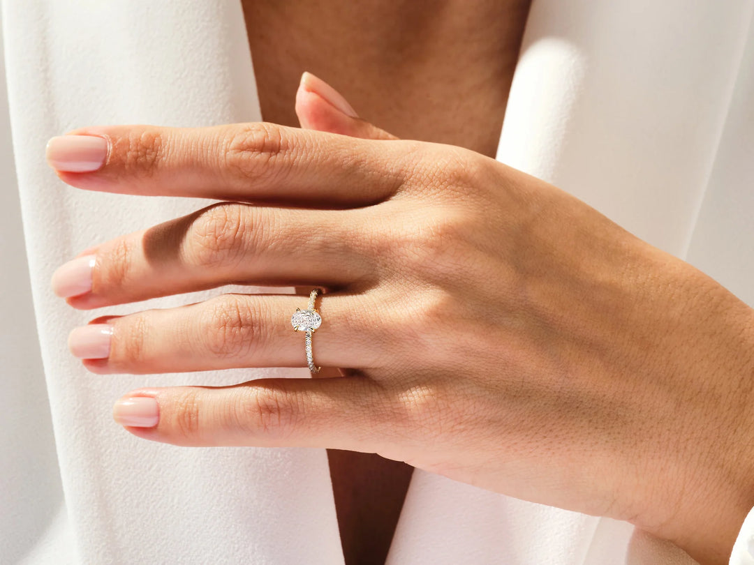 1.0CT Oval Cut Diamond Pave Setting Moissanite Engagement Ring