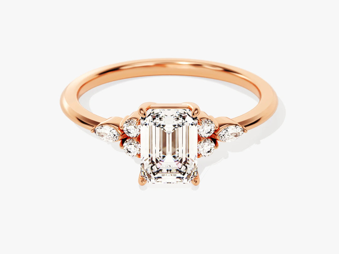 1.0CT Emerald Diamond Cluster Setting Moissanite Engagement Ring