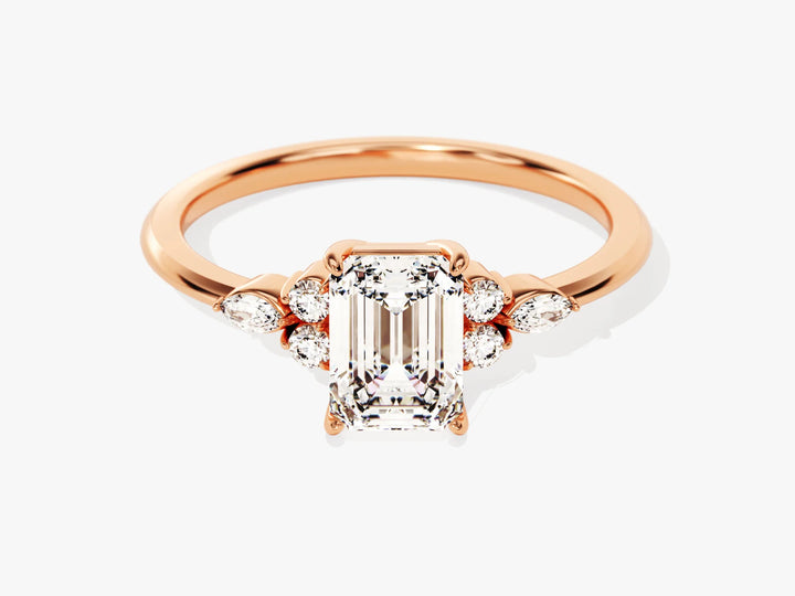 1.0CT Emerald Diamond Cluster Setting Moissanite Engagement Ring