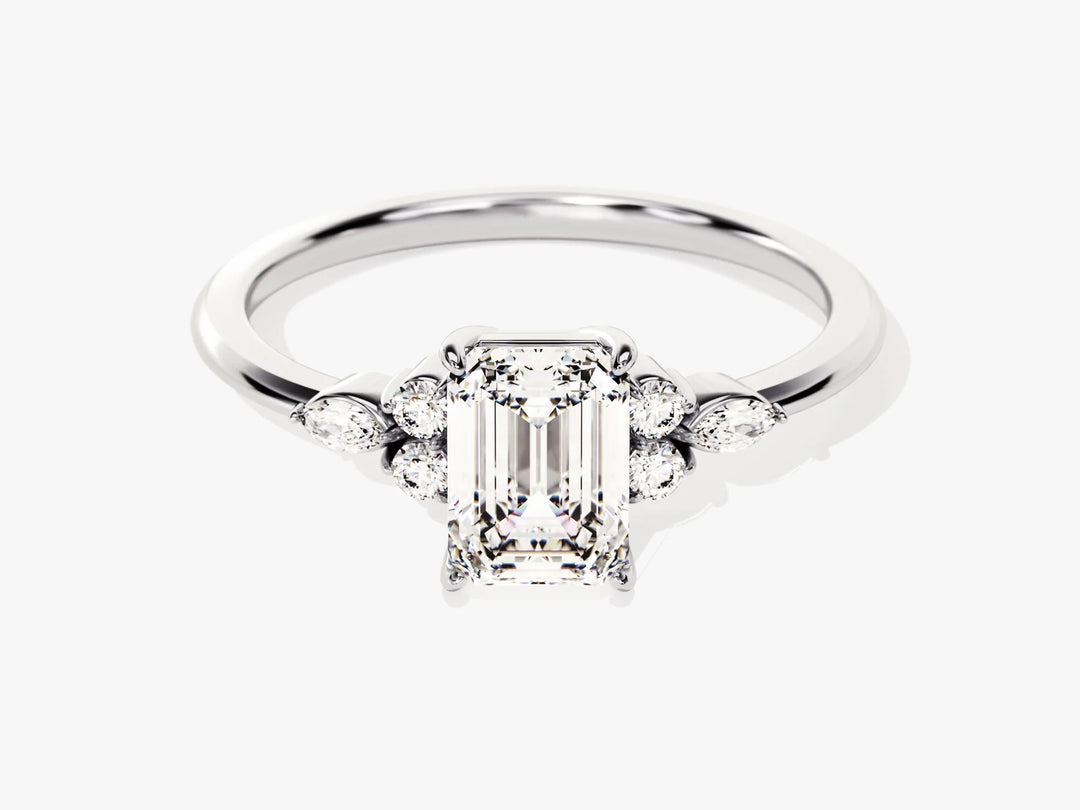 1.0CT Emerald Diamond Cluster Setting Moissanite Engagement Ring