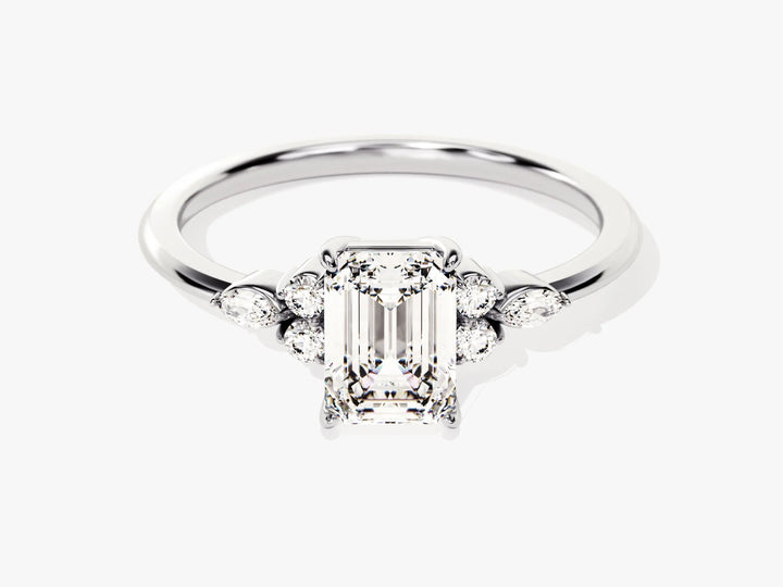 1.0CT Emerald Diamond Cluster Setting Moissanite Engagement Ring