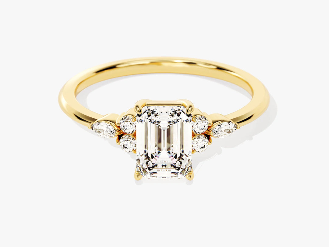 1.0CT Emerald Diamond Cluster Setting Moissanite Engagement Ring