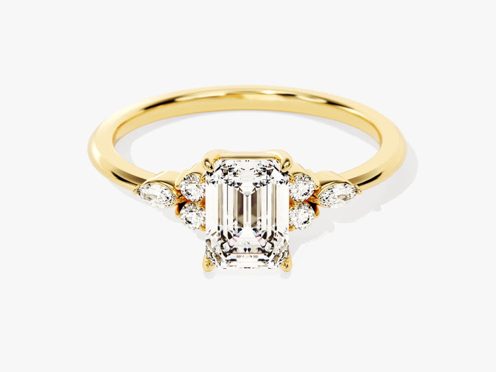 1.0CT Emerald Diamond Cluster Setting Moissanite Engagement Ring