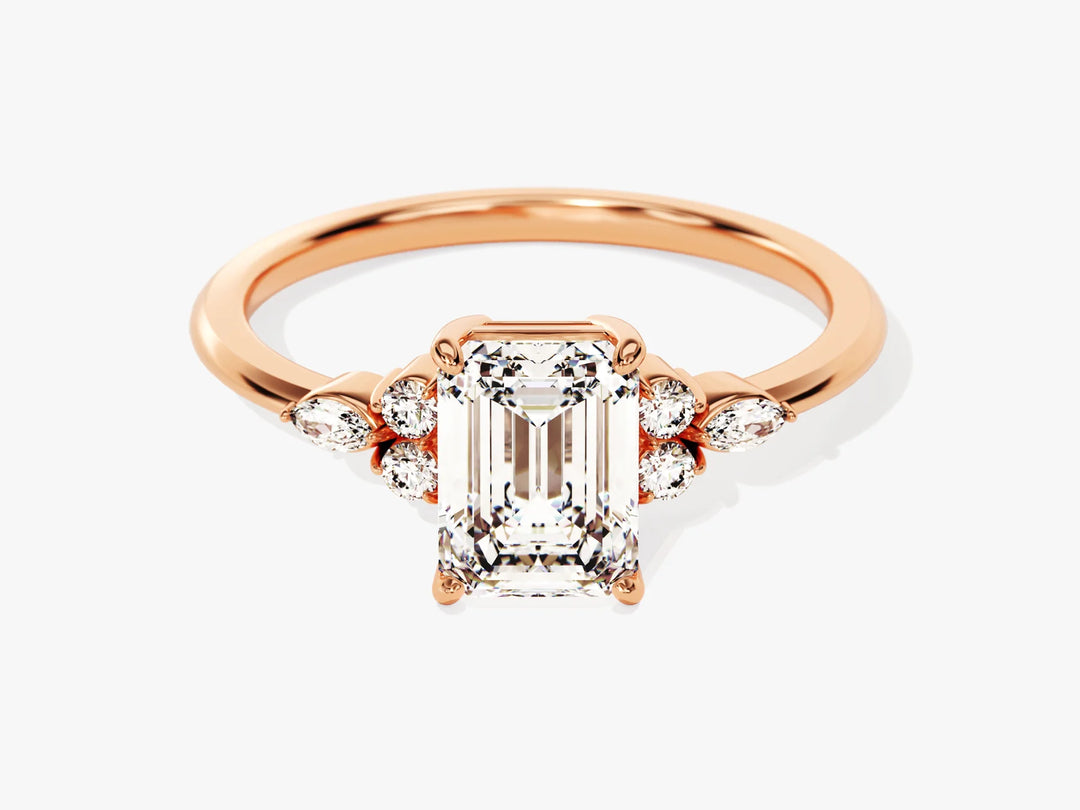 1.50CT Emerald Diamond Cluster Setting Moissanite Engagement Ring