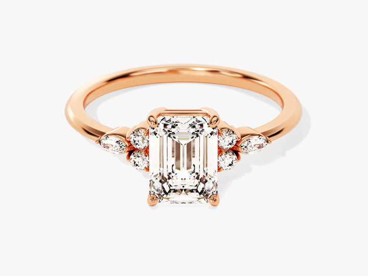 1.50CT Emerald Diamond Cluster Setting Moissanite Engagement Ring