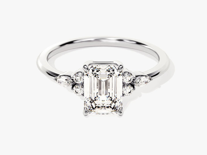 1.50CT Emerald Diamond Cluster Setting Moissanite Engagement Ring