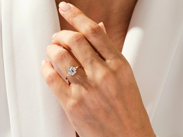 2.0CT Emerald Diamond Cluster Moissanite Engagement Ring