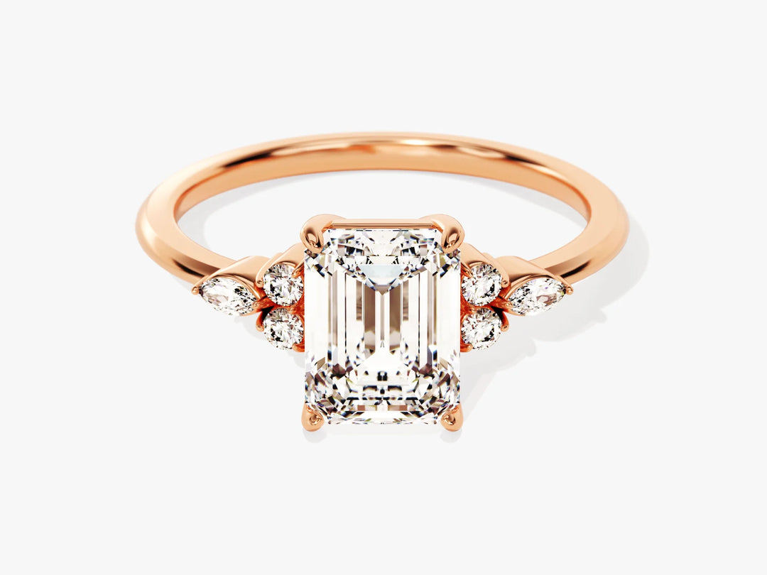 2.0CT Emerald Diamond Cluster Moissanite Engagement Ring