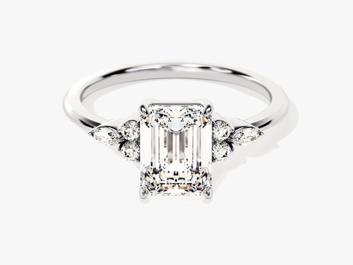 2.0CT Emerald Diamond Cluster Moissanite Engagement Ring