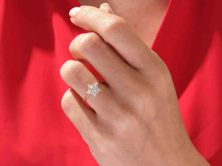 1.0CT Round Diamond Floral Halo Setting Moissanite Engagement Ring