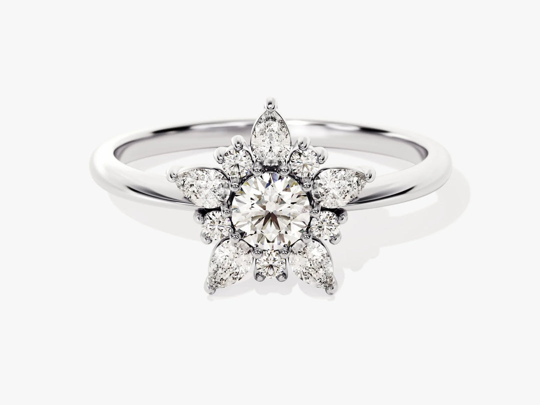 1.0CT Round Diamond Floral Halo Setting Moissanite Engagement Ring