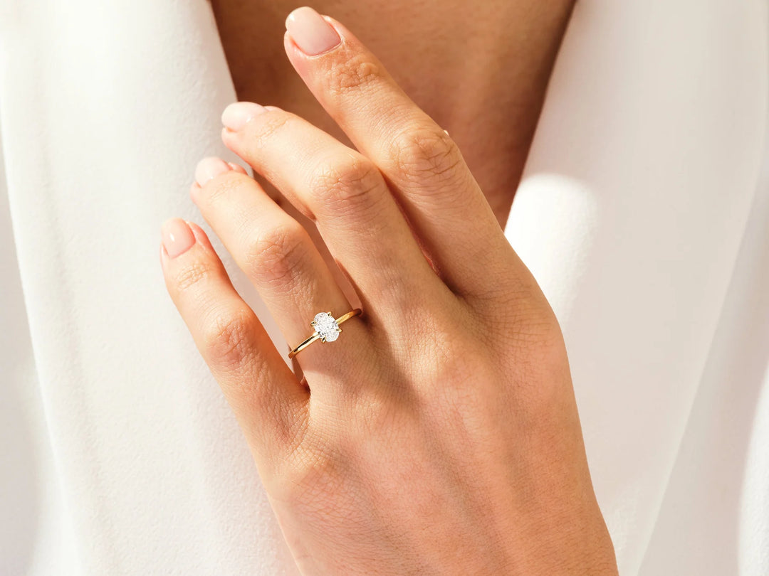 1.0CT Oval Diamond Hidden Halo Setting Moissanite Engagement Ring