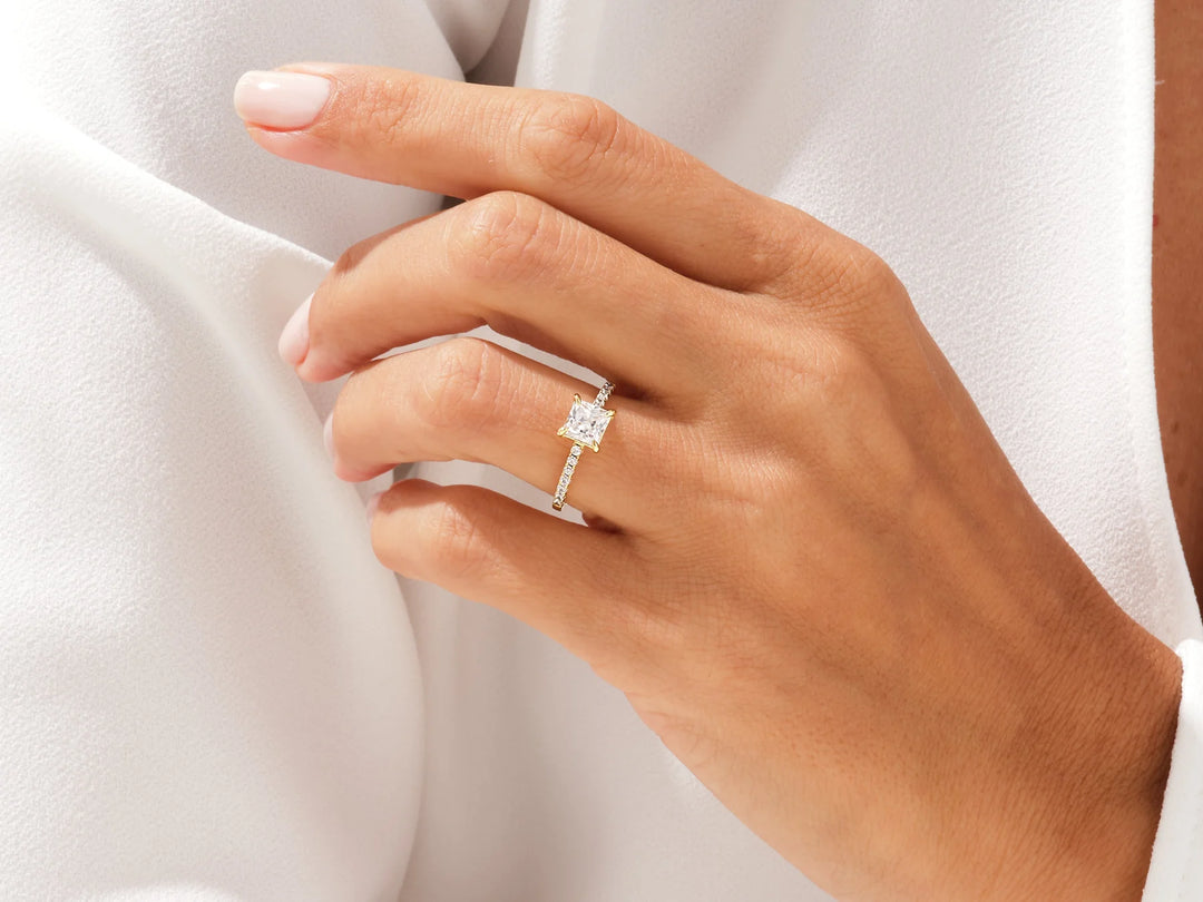 1.0CT Princess Diamond Pave Setting Moissanite Engagement Ring