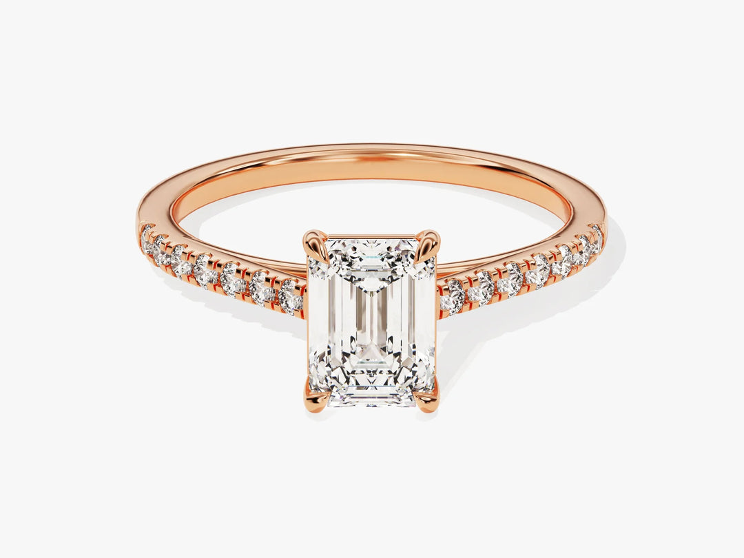 1.0CT Emerald Diamond Pave Setting Moissanite Engagement Ring