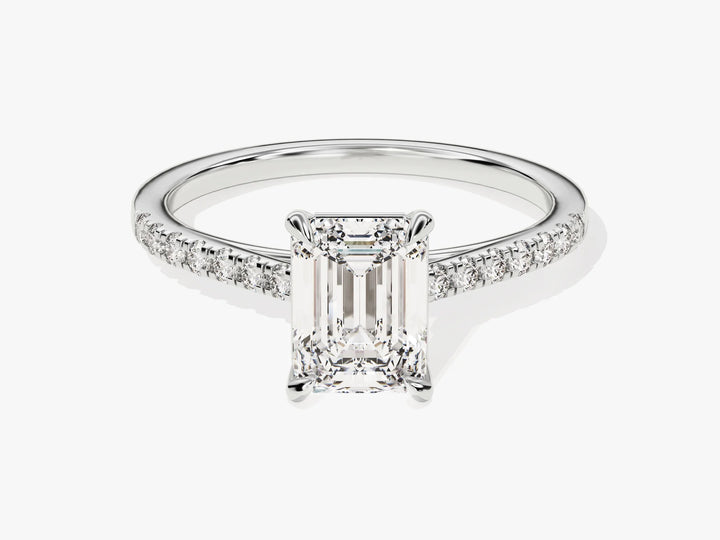 1.50CT Emerald Diamond Pave Setting Moissanite Engagement Ring