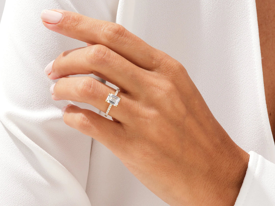 2.0CT Emerald Diamond Pave Setting Moissanite Engagement Ring