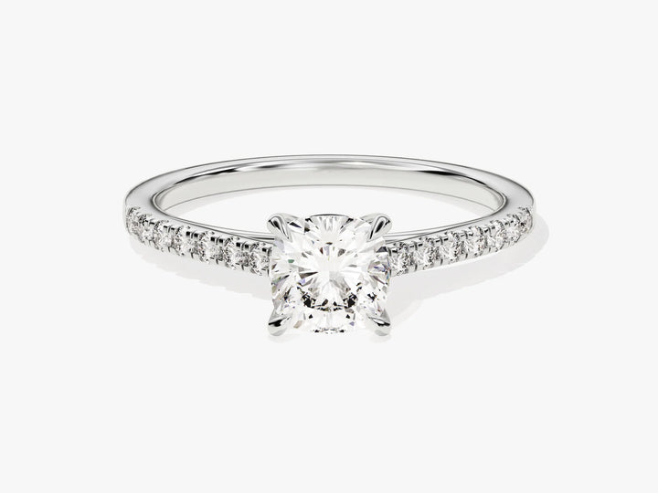 1.0CT Cushion Diamond Pave Setting Moissanite Engagement Ring