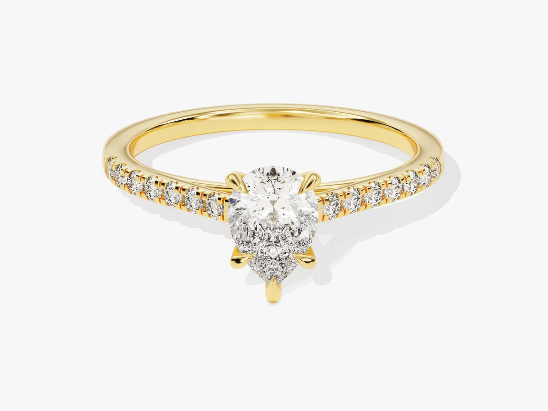 1.0CT Pear Diamond Pave Setting Moissanite Engagement Ring