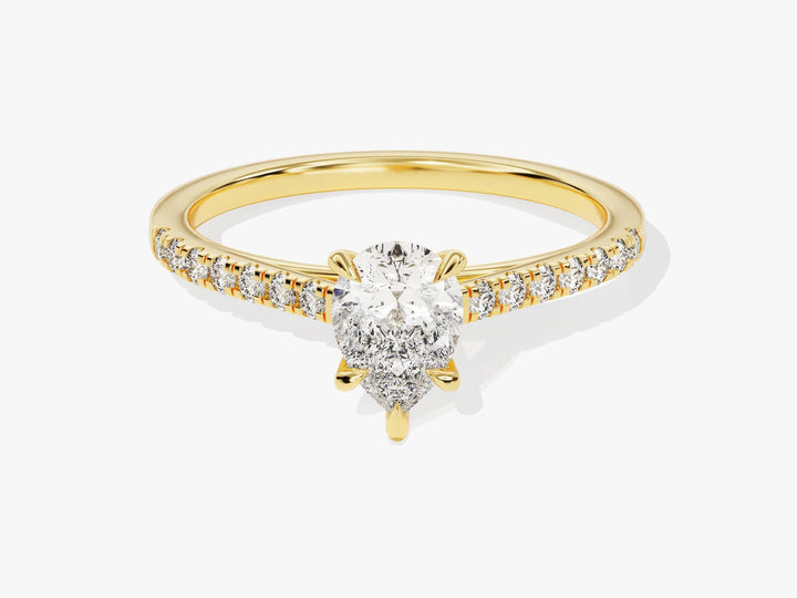 1.0CT Pear Diamond Pave Setting Moissanite Engagement Ring