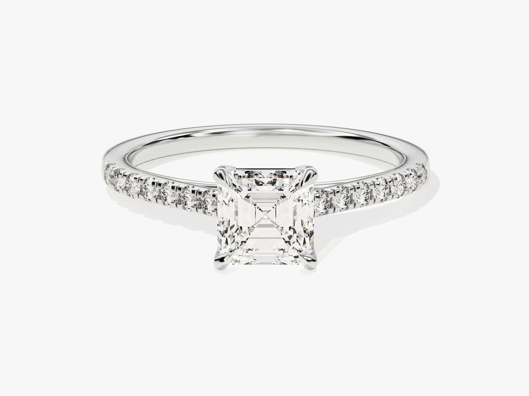1.0CT Asscher Diamond Pave Setting Moissanite Engagement Ring