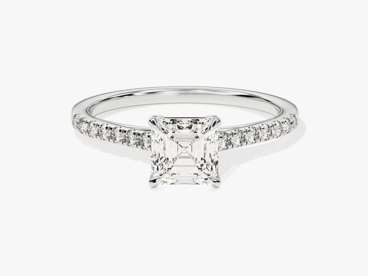 1.0CT Asscher Diamond Pave Setting Moissanite Engagement Ring