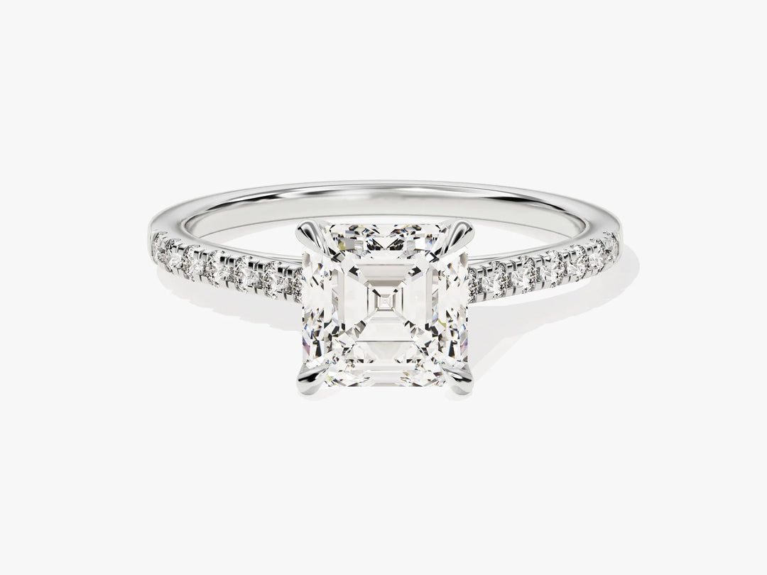 1.50CT Asscher Diamond Pave Setting Moissanite Engagement Ring